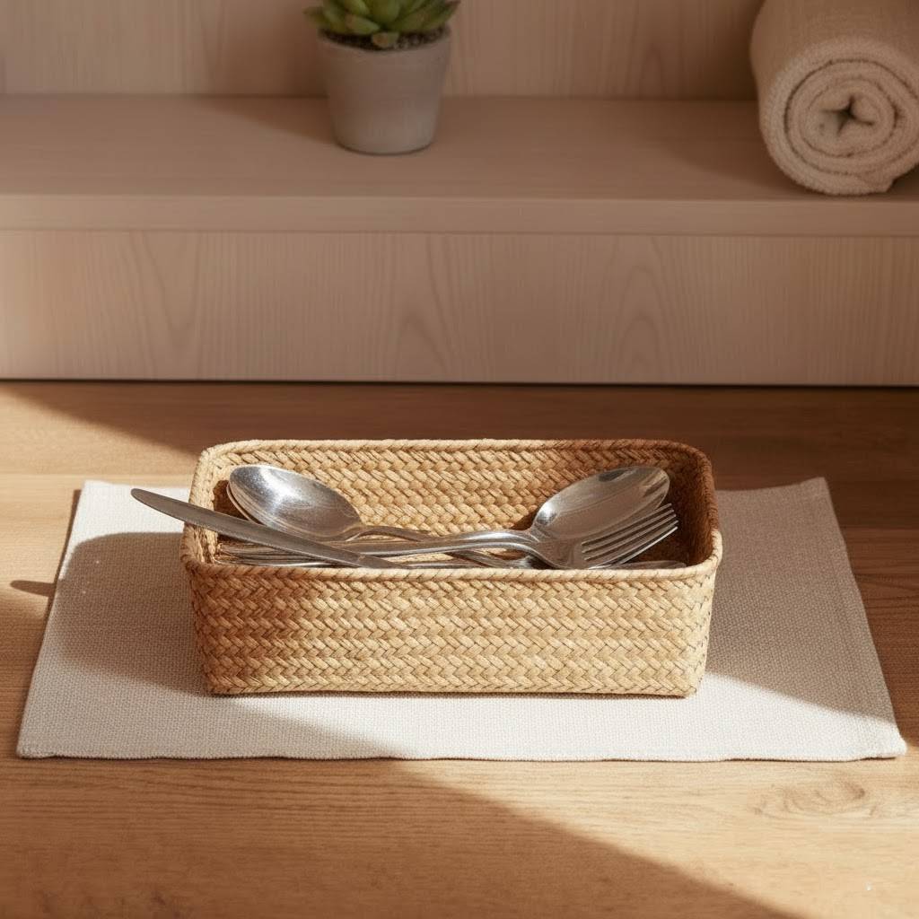 Woven Wicker Storage Basket – Rectangular Decorative Organizer