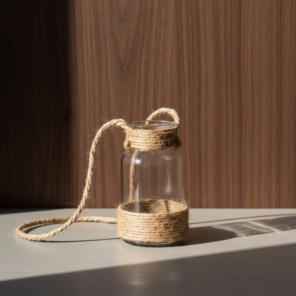 Vintage-Inspired Glass Vase with Hand-Woven Hemp Accents